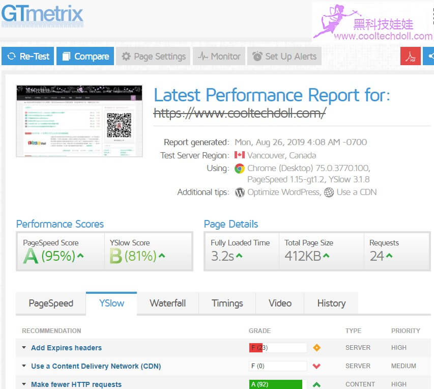 GTMetrix测速