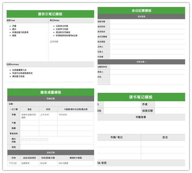 印象笔记内置模板